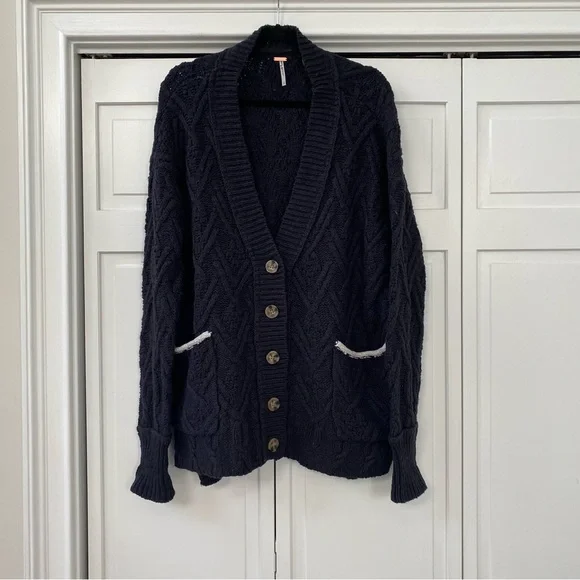 Free People Montana Cable Cardi Cardigan Varsity Button Down Sweater | Small - Picture 6 of 10